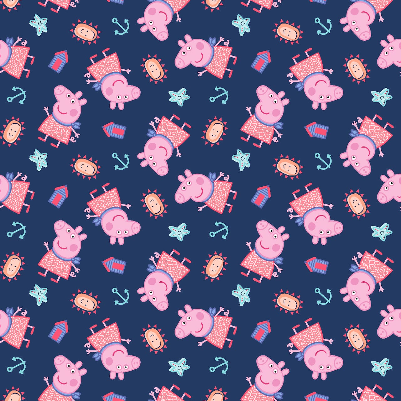 Peppa Pig Navy Peppa by The Seaside Cotton Fabric